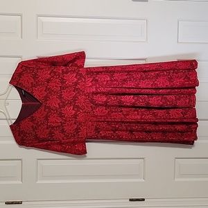 Noctflos womens red lace overlay midi dress leaf floral pattern sz xxl holiday